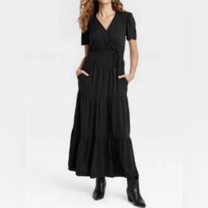 Knox Rose Black Tiered Maxi Dress Short Sleeve Whimsigoth Goth Witchy Size Large